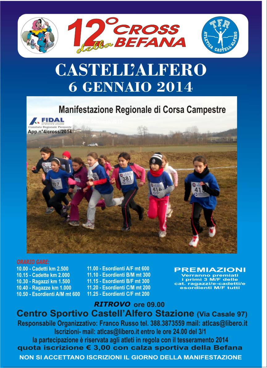 Domani a Castell'Alfero si corre il 12° Cross della Befana