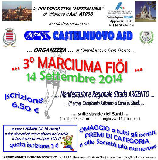 Domenica si corre a Castelnuovo Don Bosco la 3a Marciuma Fioi