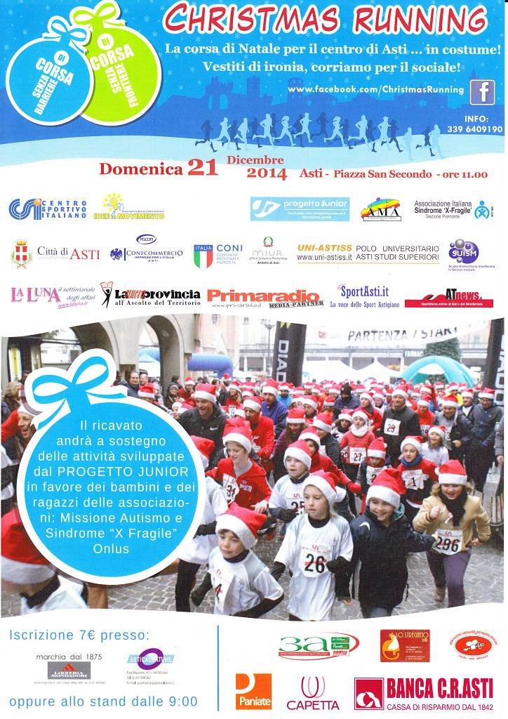 Domenica prossima ad Asti la Christmas Running, quando sport e solidarietà corrono insieme