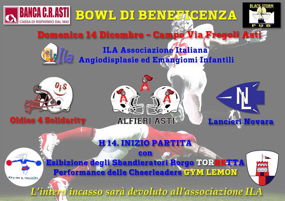 Football Americano: domenica ad Asti il bowl di beneficenza dell'Alfieri