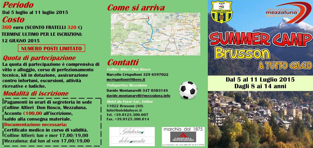 Summer Camp Brusson "A Tutto Calcio" con la Mezzaluna e il Colline Alfieri