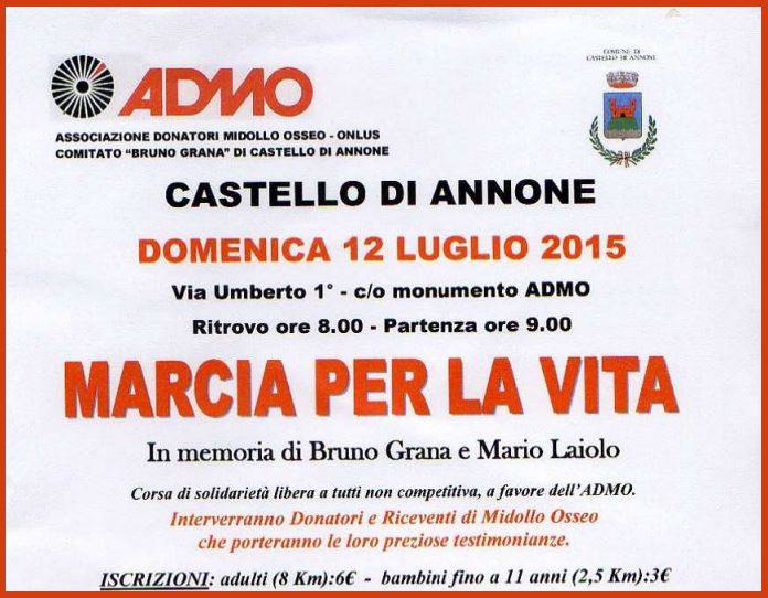 Domenica a Castello d’Annone la XV edizione della Marcia per la Vita dell’Admo