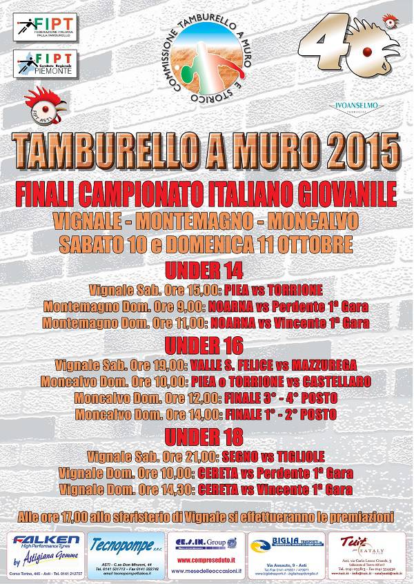 Nel prossimo fine settimana la provincia di Asti ospita le finali del Campionato Italiano Giovanile di Muro