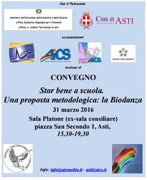 Giovedì 31 marzo il convegno dell'Aics Asti ''Star bene a scuola. Una proposta metodologica: la Biodanza.''