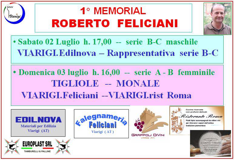 A Viarigi nel prossimo fine settimana il primo Memorial Roberto Feliciani 