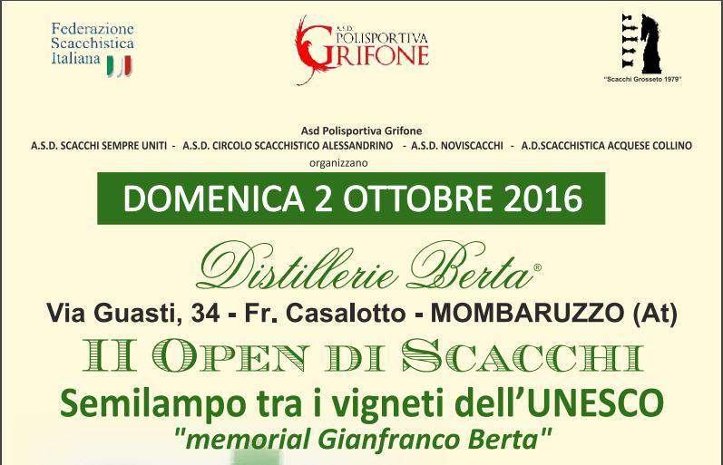 Domenica a Mombaruzzo il II Open di scacchi semilampo Memorial Gianfranco Berta di scacchi