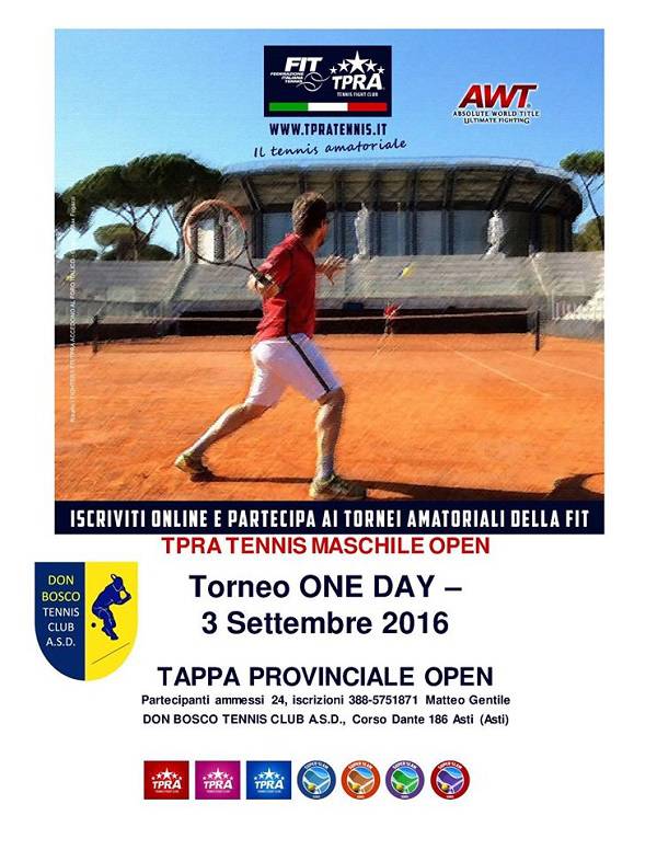 Sabato al Circolo Don Bosco il torneo Open maschile One Day circuito TPRA