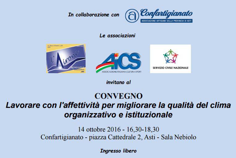 Affettività e lavoro nel convegno di venerdì 14 ottobre dell’AICS Asti e ASD L’Airone