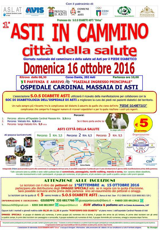 Domenica la prima edizione di Asti in Cammino Città della Salute