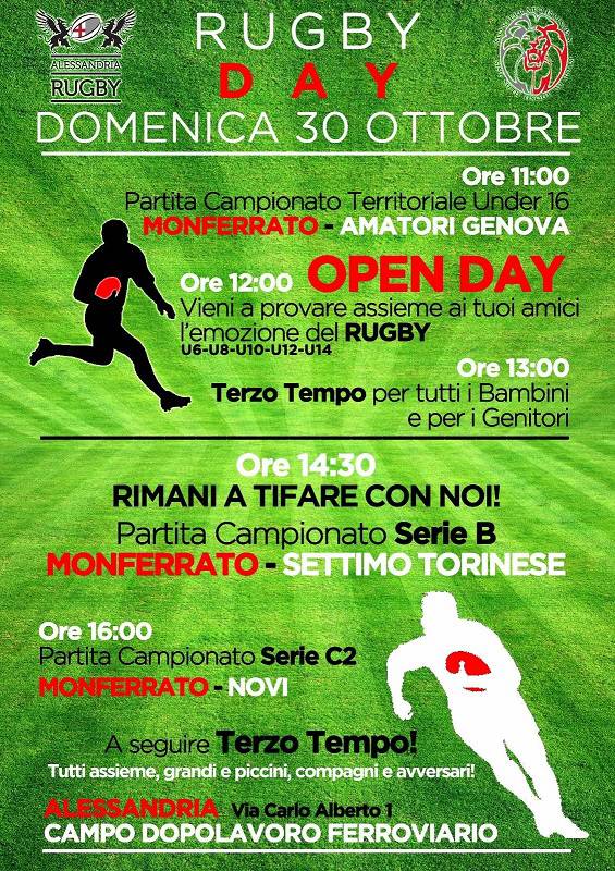 Nel Rugby Day ad Alessandria spicca il derby tra Monferrato Rugby e Settimo