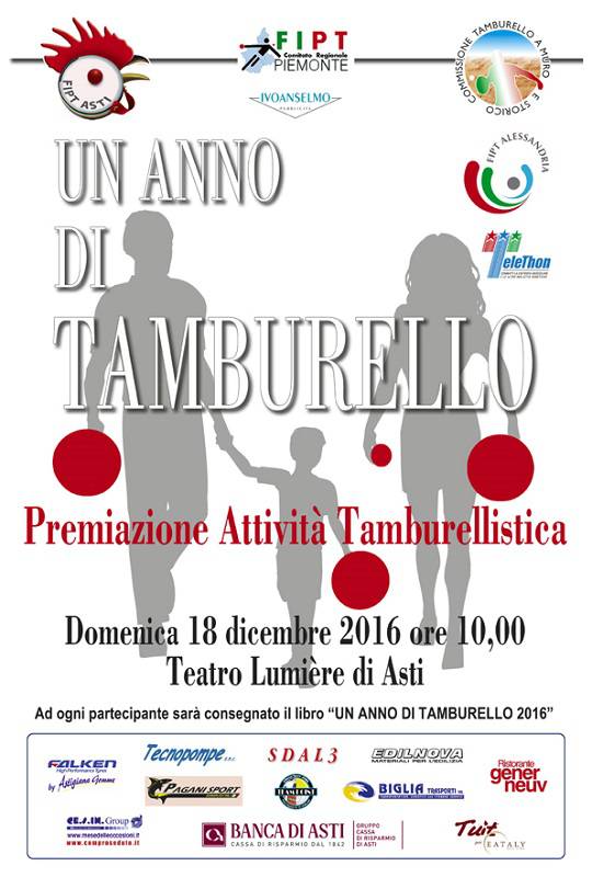 Domenica al Lumiere di Asti la premiazione dell'Attività Tamburellistica 2016