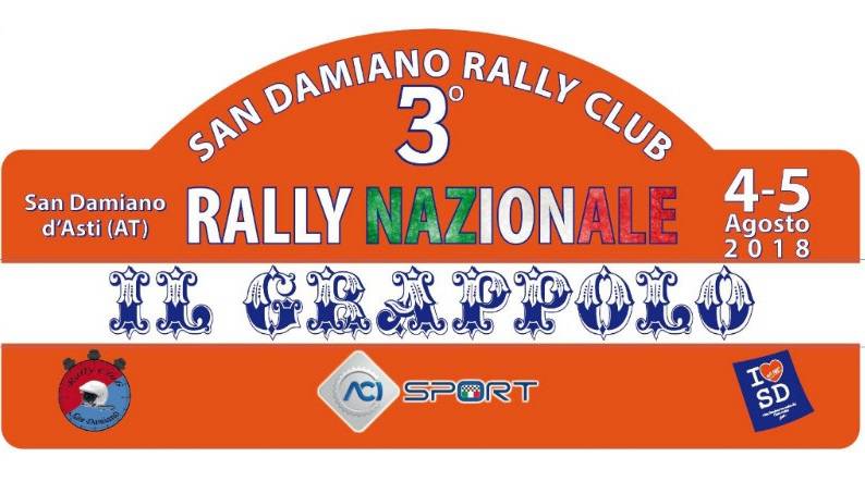 Otto le prove speciali del Rally Nazionale Il Grappolo 2018 che si corre a San Damiano d’Asti il 4 e 5 agosto