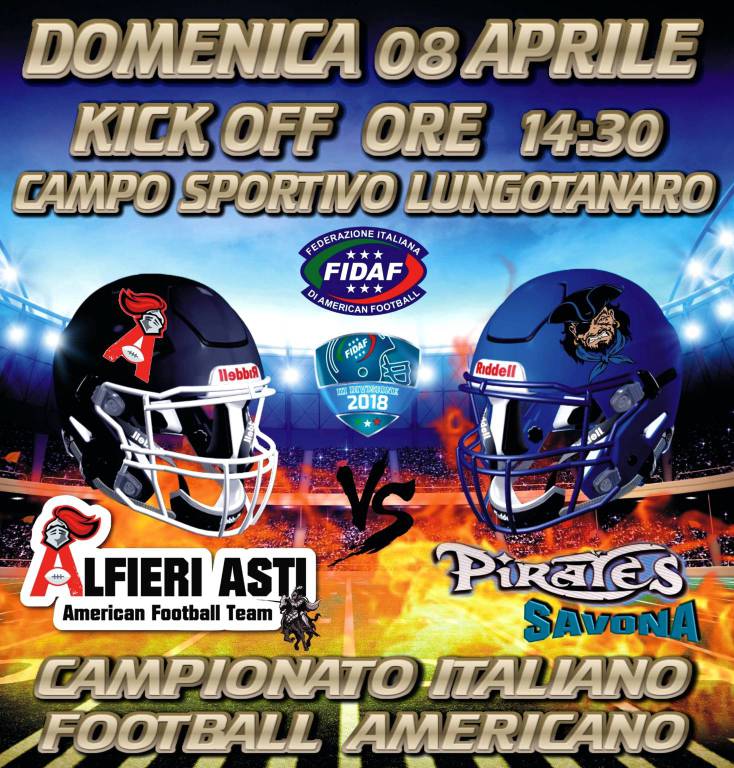 L’Alfieri Asti American Football Team ospita i Pirates Savona