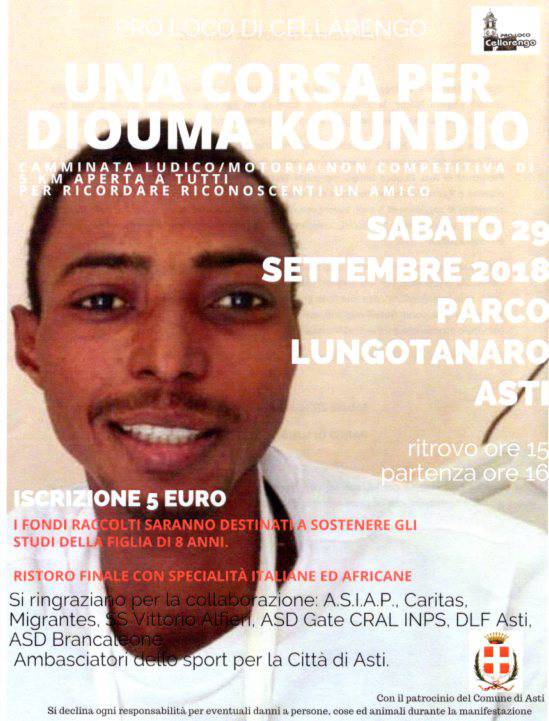 Di corsa ad Asti nel ricordo di Diouma Koundio