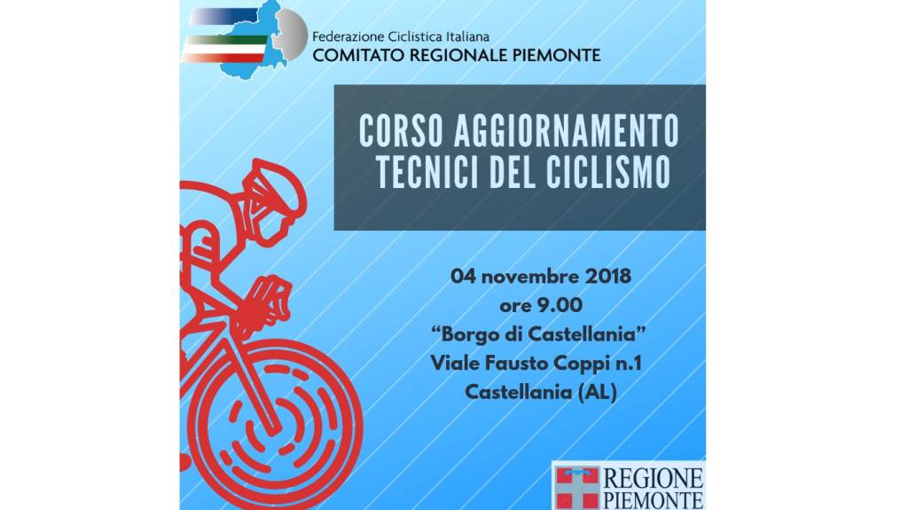 A Castellania l’annuale Corso di Aggiornamento dei Tecnici del Ciclismo il 4 novembre 2018