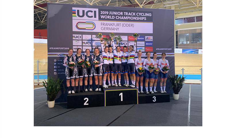 podio mondiali su pista 2019  squadra juniores con matilde vitillo