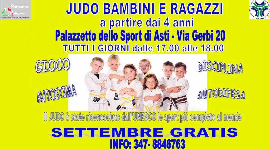 Ripartono i corsi di judo della Polisportiva Astigiana: prove gratis a settembre per i nuovi iscritti
