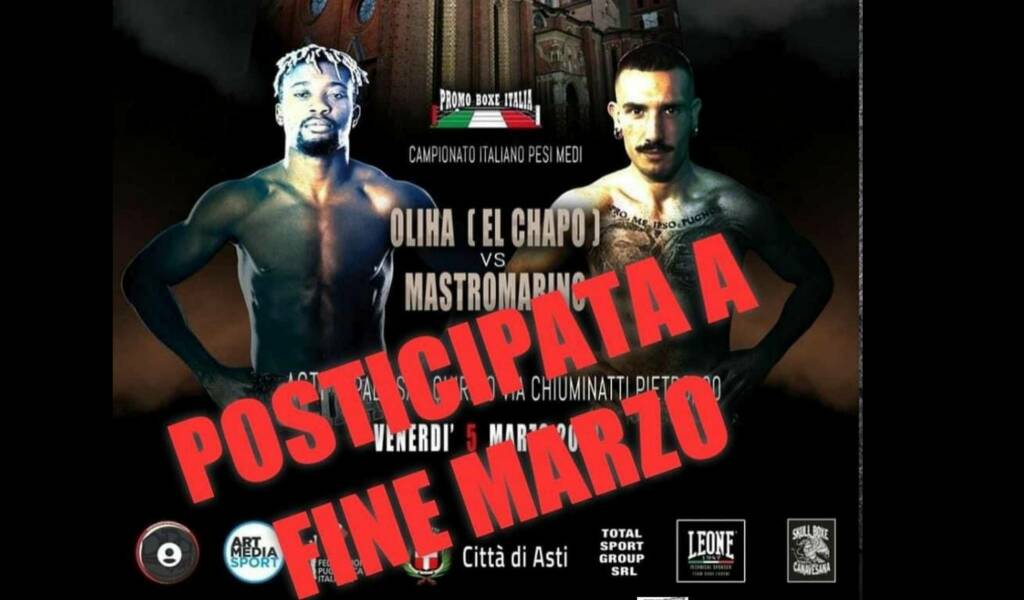 Boxe, rinviato a fine marzo l’incontro tra Etinosa Oliha e Fabio Mastromarino