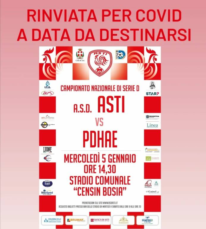 Serie D: Asti-Pont Donnaz nuovamente rinviata