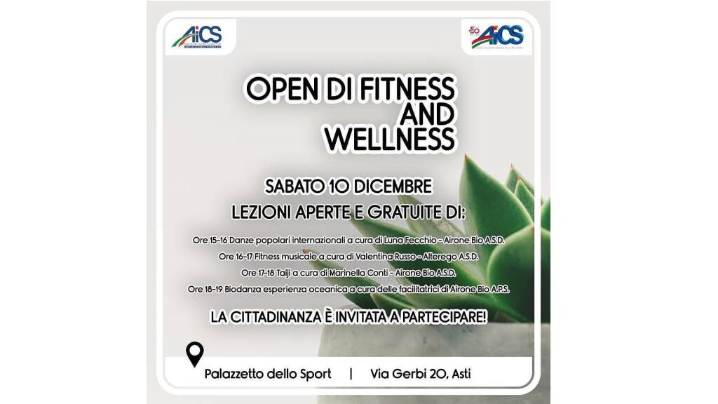 Sabato l’Aics al Palabosca di Asti con lezioni di Fitness e Wellness con Alterego e Airone Bio