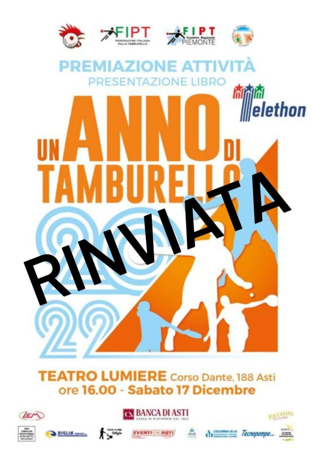 +++RINVIATA+++ Sabato 17 Dicembre sfila ad Asti il mondo del tamburello con la Premiazione dell’Attività Tamburellistica 2022